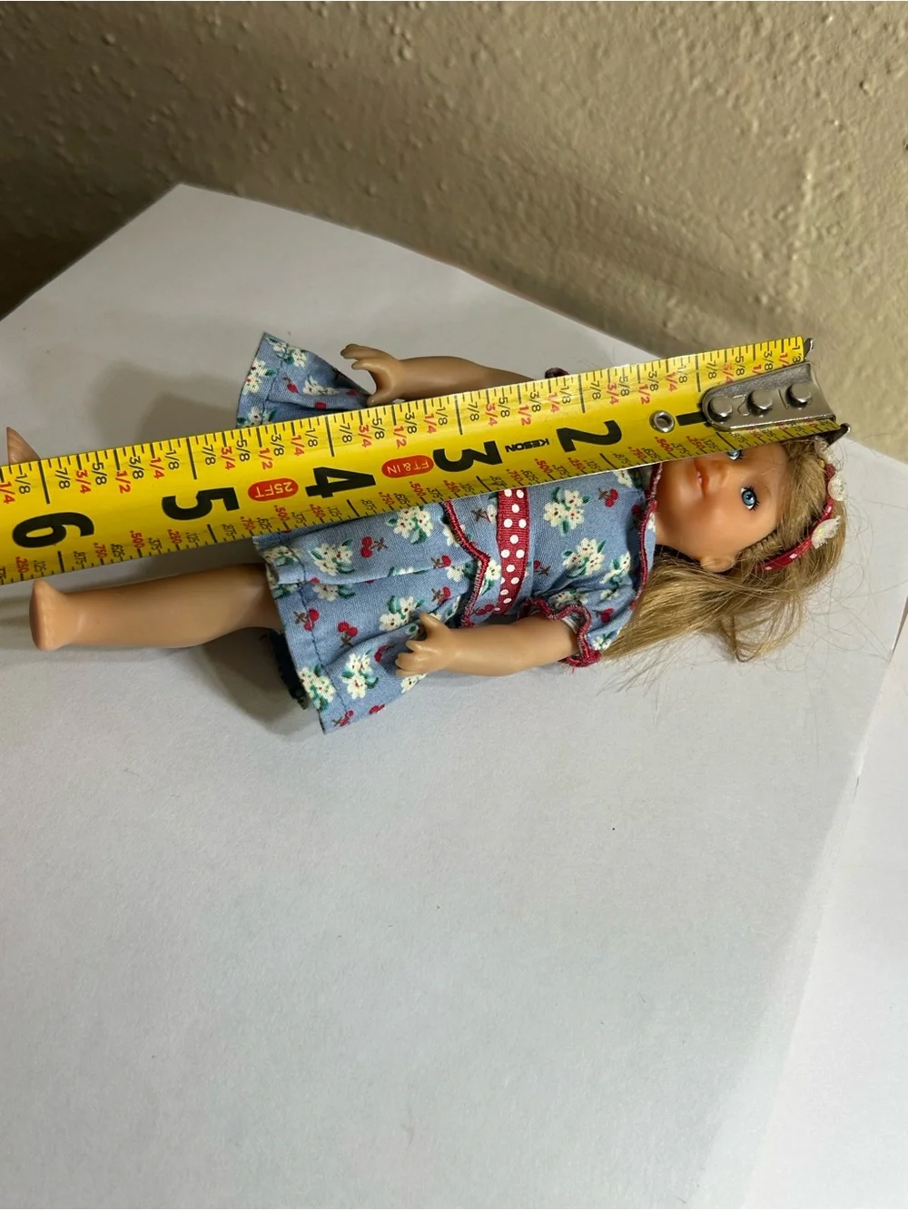 American Girl Doll Retired Blue Floral Dress Doll with Red Accents